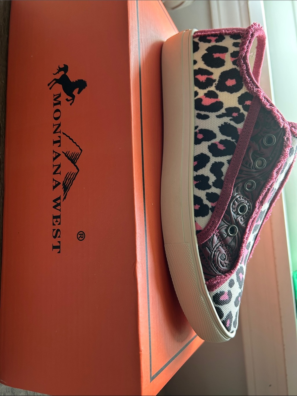 Montana West Leopard Print Slip-On Sneaker with Burgundy Trim